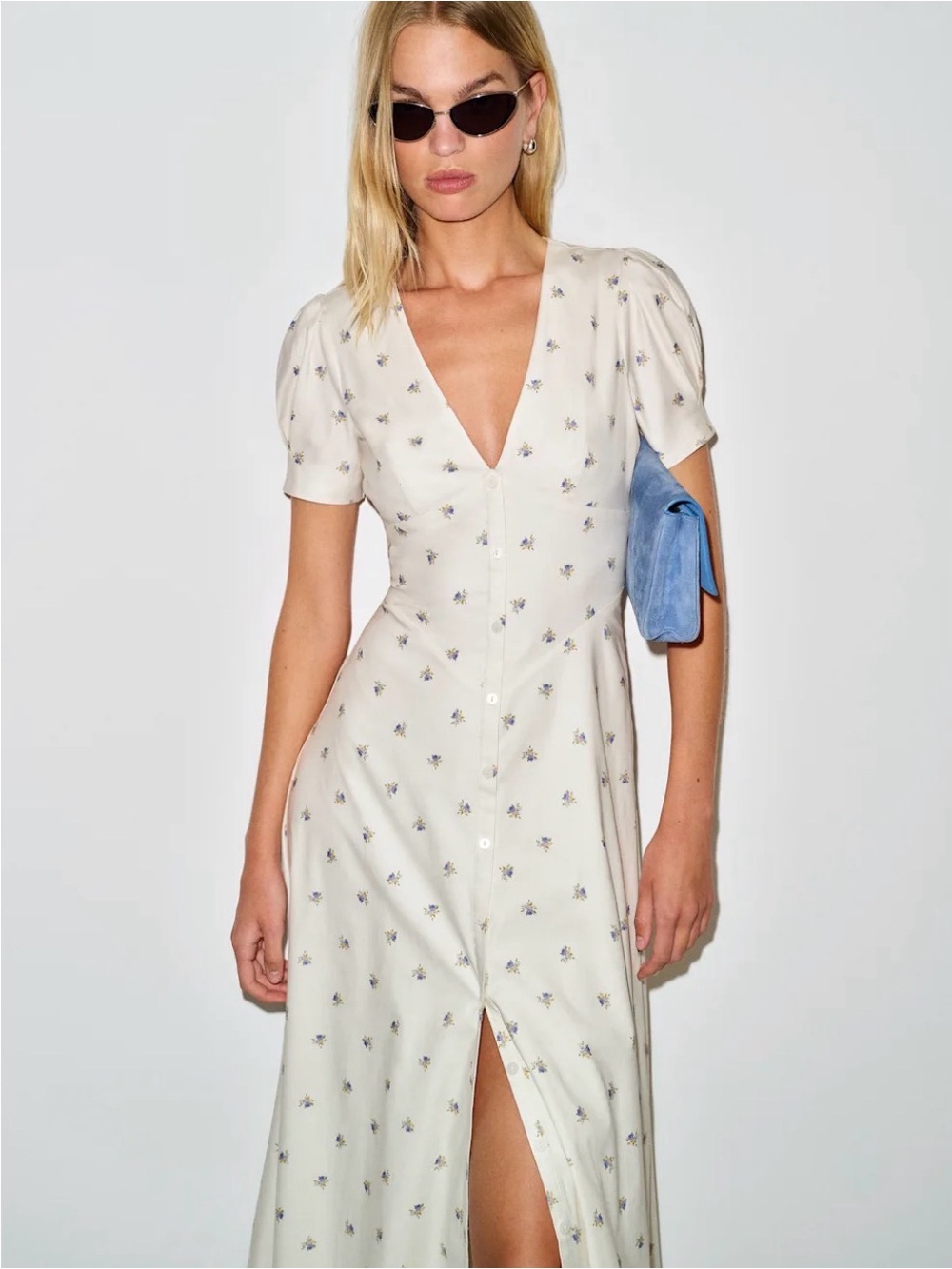 Reformation Cream Floral Maxi Dress with Puff Sleeves